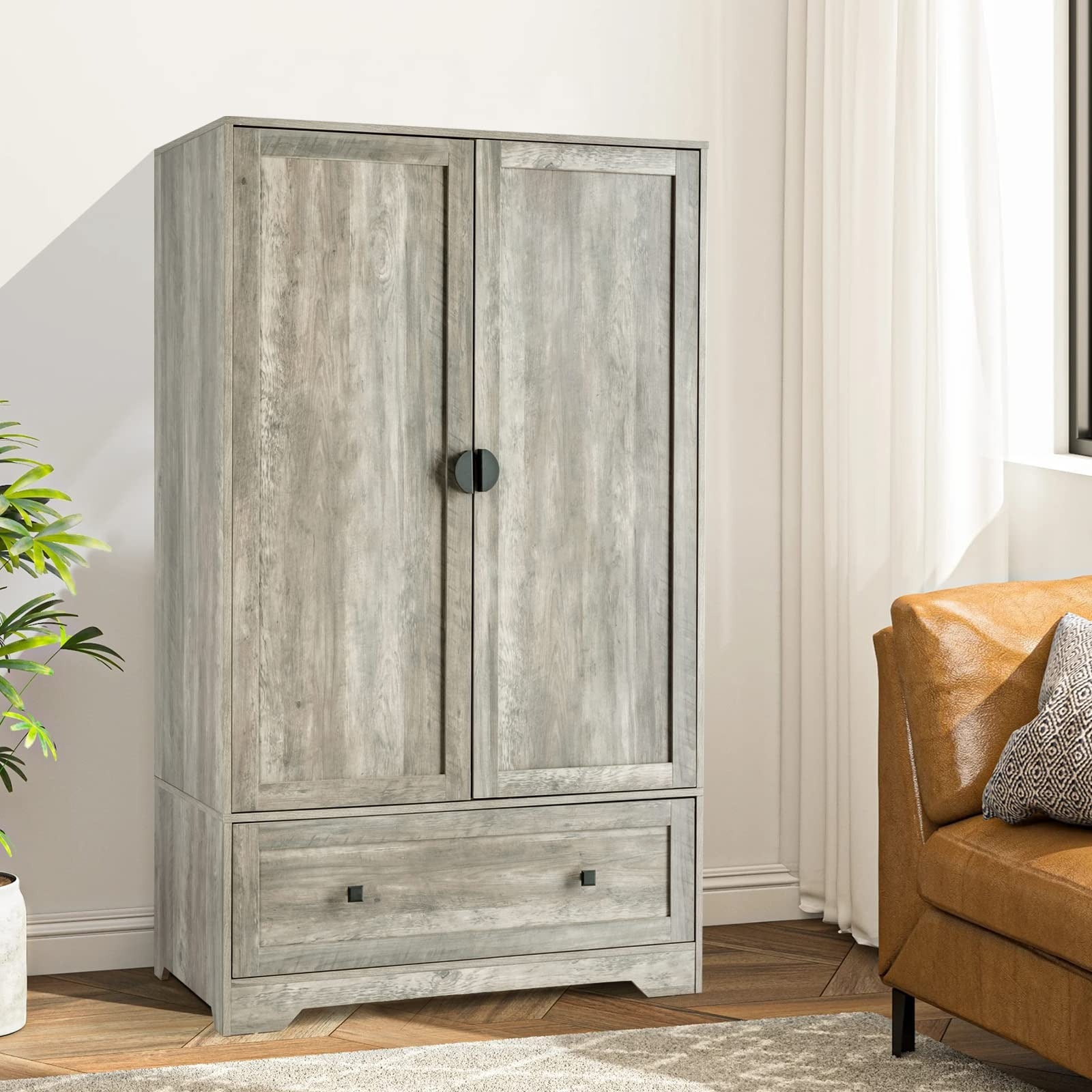 Wide Armoire Wardrobe Closet with Shelves, Hanging Rod and Drawers, Freestanding Closet Wardrobe Cabinet, Armoires and Wardrobes with Doors for Bedroom, Dorm