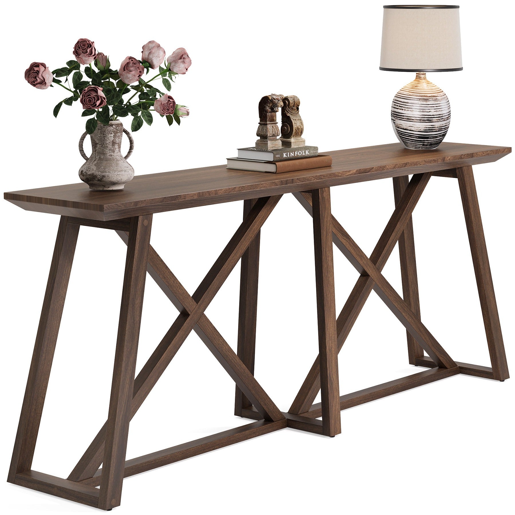 Farmhouse Console Table for Entryway: 70.9-Inch Extra Long Entryway Entry Table, Narrow Wooden Sofa Table Behind Couch for Hallway, Entrance, Foyer, Living Room, Rustic Brown, Halloween Decor, Spider Web Decor