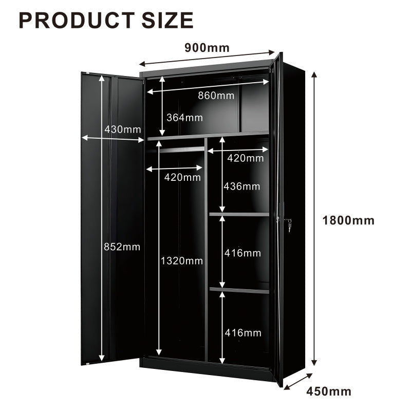 Metal Wardrobe Cabinet with Hanging Rod and Lock black Armoire Wardrobe Closet Clothing Locker Storage Cabinet with Adjustable Shelves and Doors Wardrobe Storage Cabinet for Home Living/Laundry Room