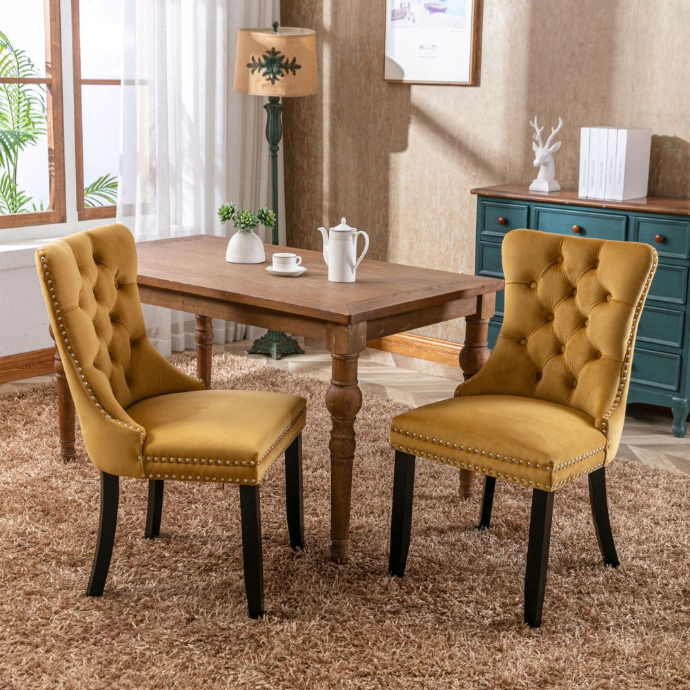 Elegant Collection Dining Chairs Set of 2 - Modern High-Back Velvet Upholstered with Solid Wood Legs & Nailhead Trim, Ergonomic Design for Comfortable Seating