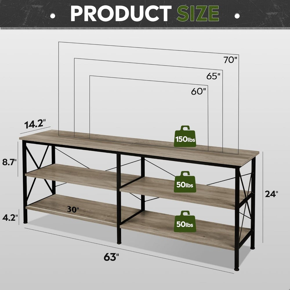 Versatile 3-Tier Steel & Wood TV Stand - Perfect for Indoor/Outdoor Use Fits Up to 70’’ TVs Ideal for Living Room &