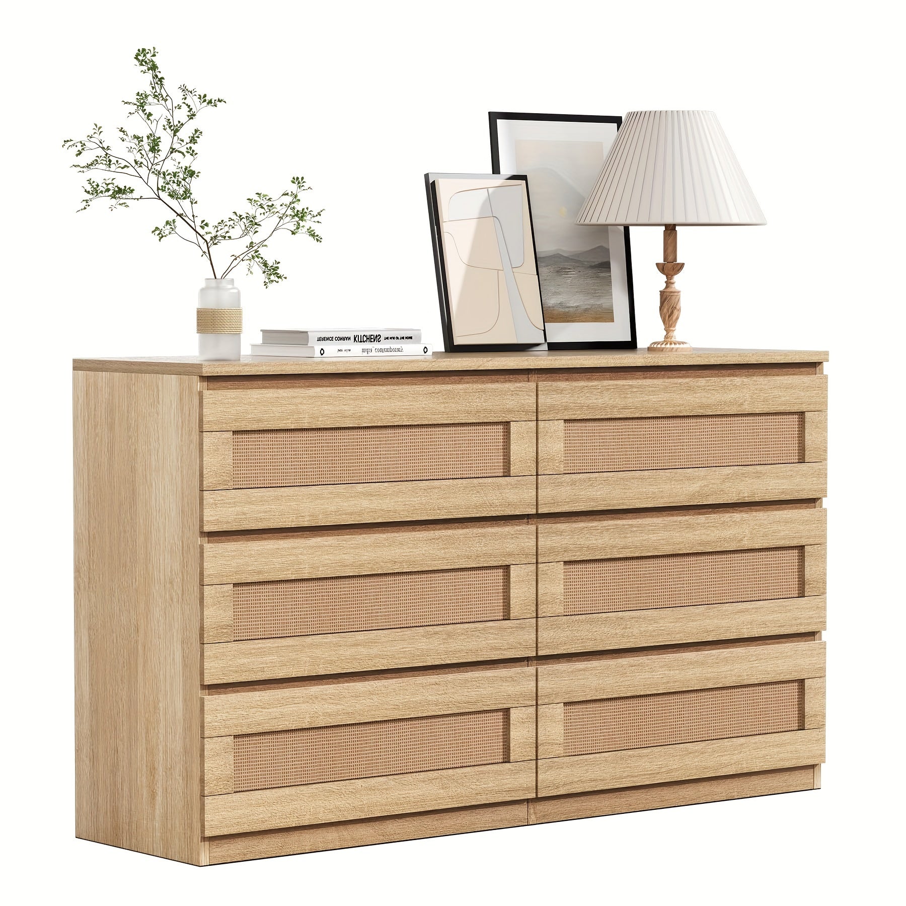 Rattan Dresser For Bedroom 6 Drawer Dresser For Bedroom Modern Wide Chest Of Drawers With Anti-Tip Kit & Smooth Slide