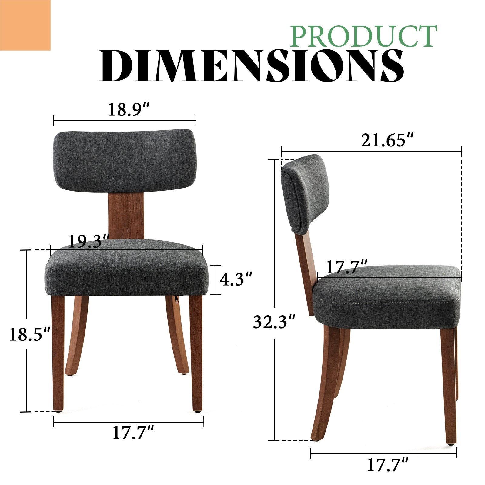 Modern Linen Dining Kitchen Chairs with Upholstered Curved Backrest & Seat, Chairs for Dining Table, Hardwood Frame