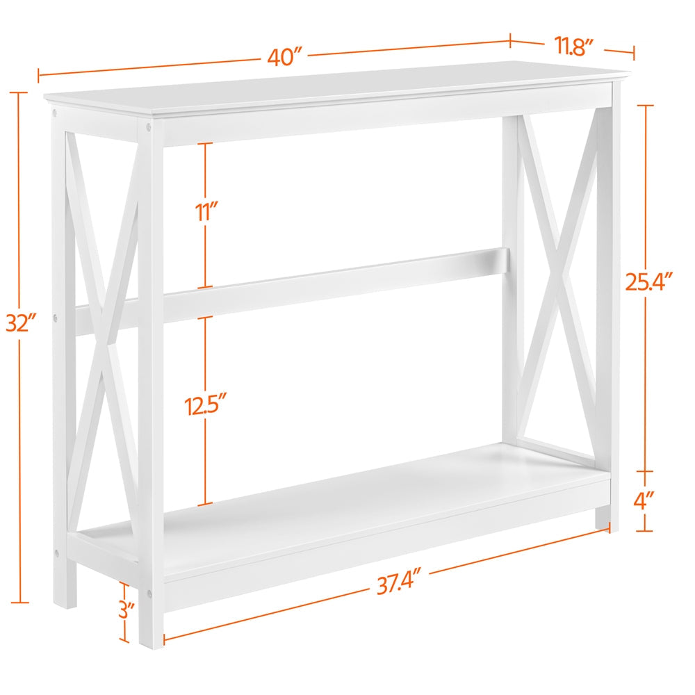 Costoffs Narrow Wood Entryway Table 2 Tier Console Table for Entryway X-Design Bookshelf Accent Table w/Storage Shelf for Living Room Entry Hall Foyer