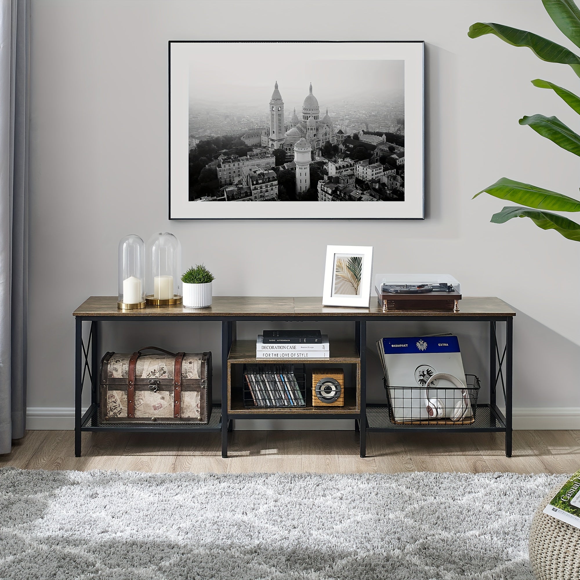 178cm Industrial TV Stand for 203cm Televisions Metal Frame with Open Storage - TV Stand Westberry Furniture