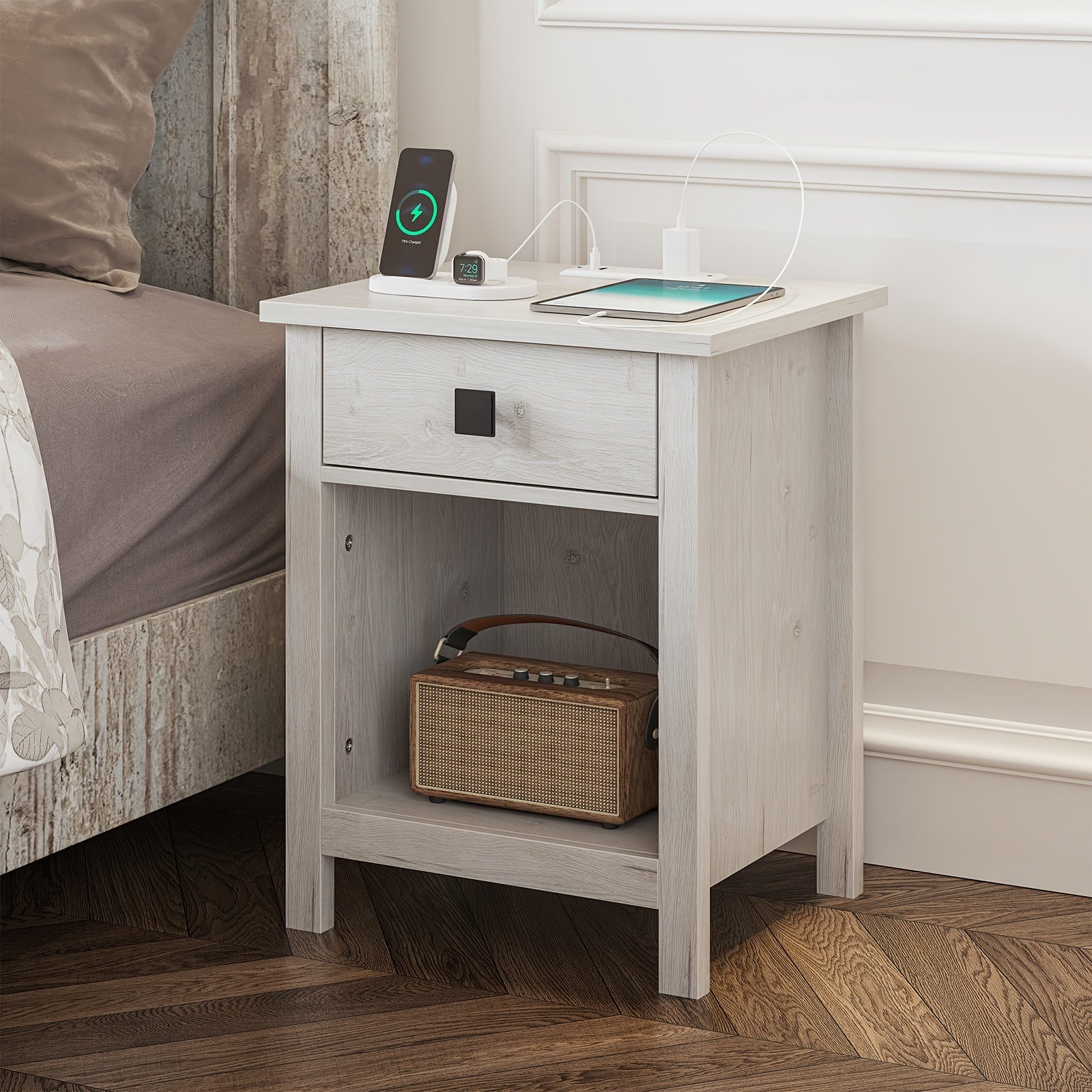 Small End Table With Charging Station, Nightstand With Usb Ports, Night Stand, Narrow Sofa End Table, Slim Side Table, Bedside Table For Bedroom, Living Room