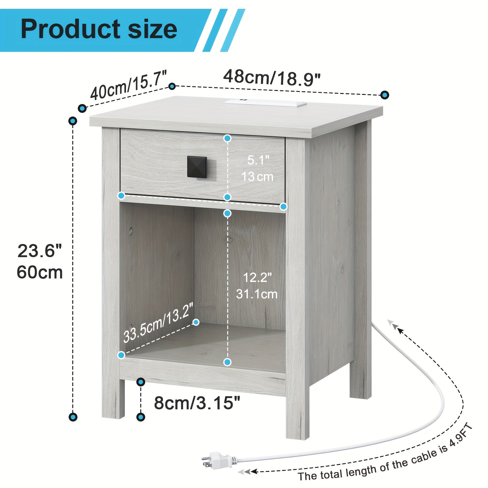 Small End Table With Charging Station, Nightstand With Usb Ports, Night Stand, Narrow Sofa End Table, Slim Side Table, Bedside Table For Bedroom, Living Room