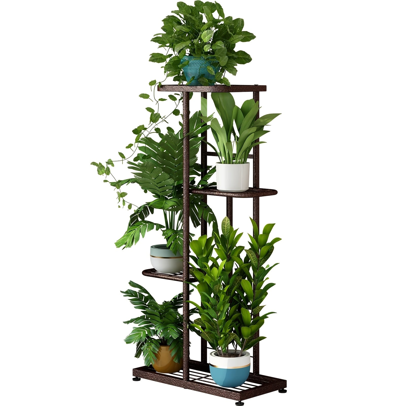 Plant Stand Indoor Outdoor Metal 4 Tier 5 Potted Multiple Flower Pot Holder Shelf Planter Display Shelving Unit for Patio Garden Corner Balcony Living Room