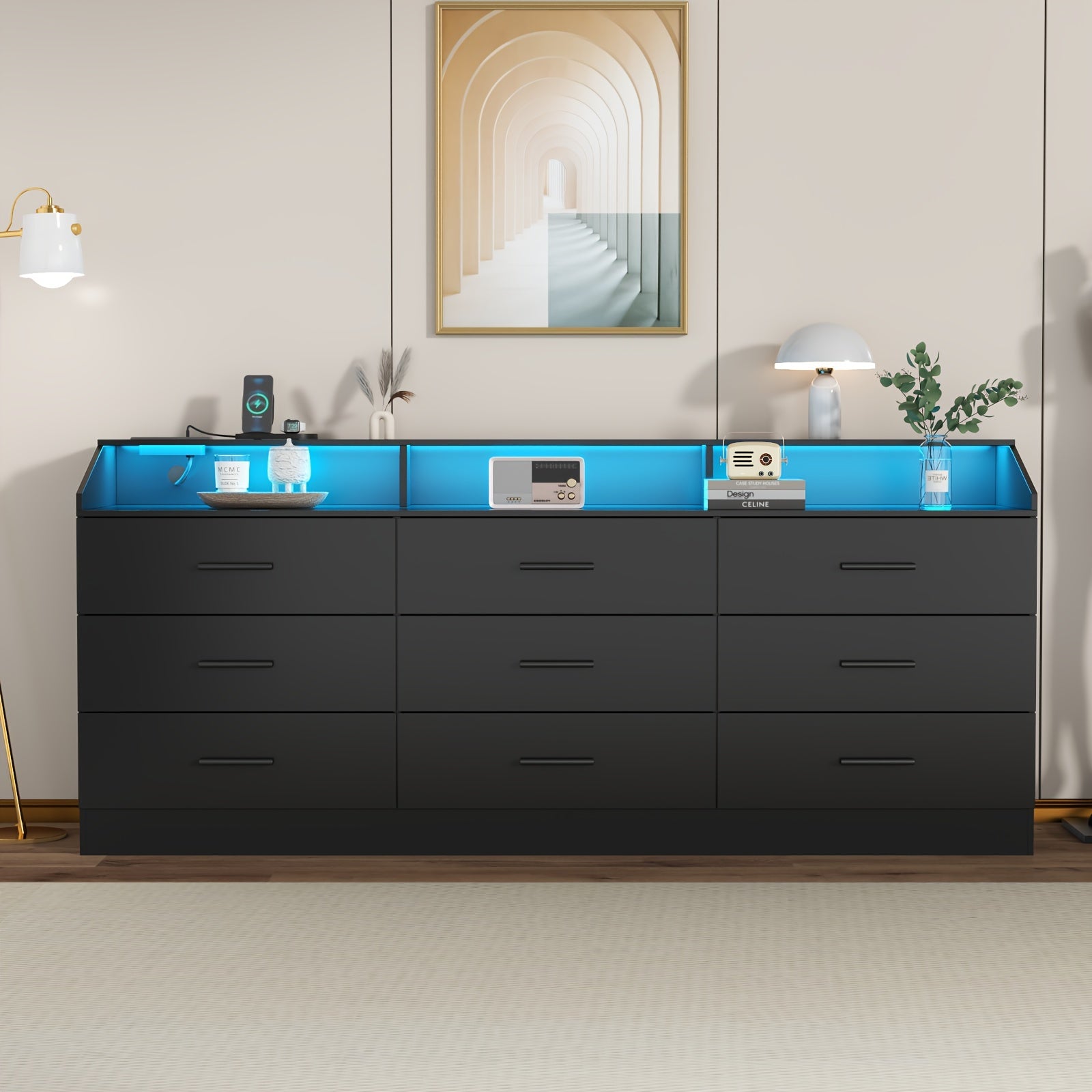 White/ Black Dresser For Bedroom 9 Drawers Dresser With Power Outlet Chest Of Drawers For Closet Modern Dresser
