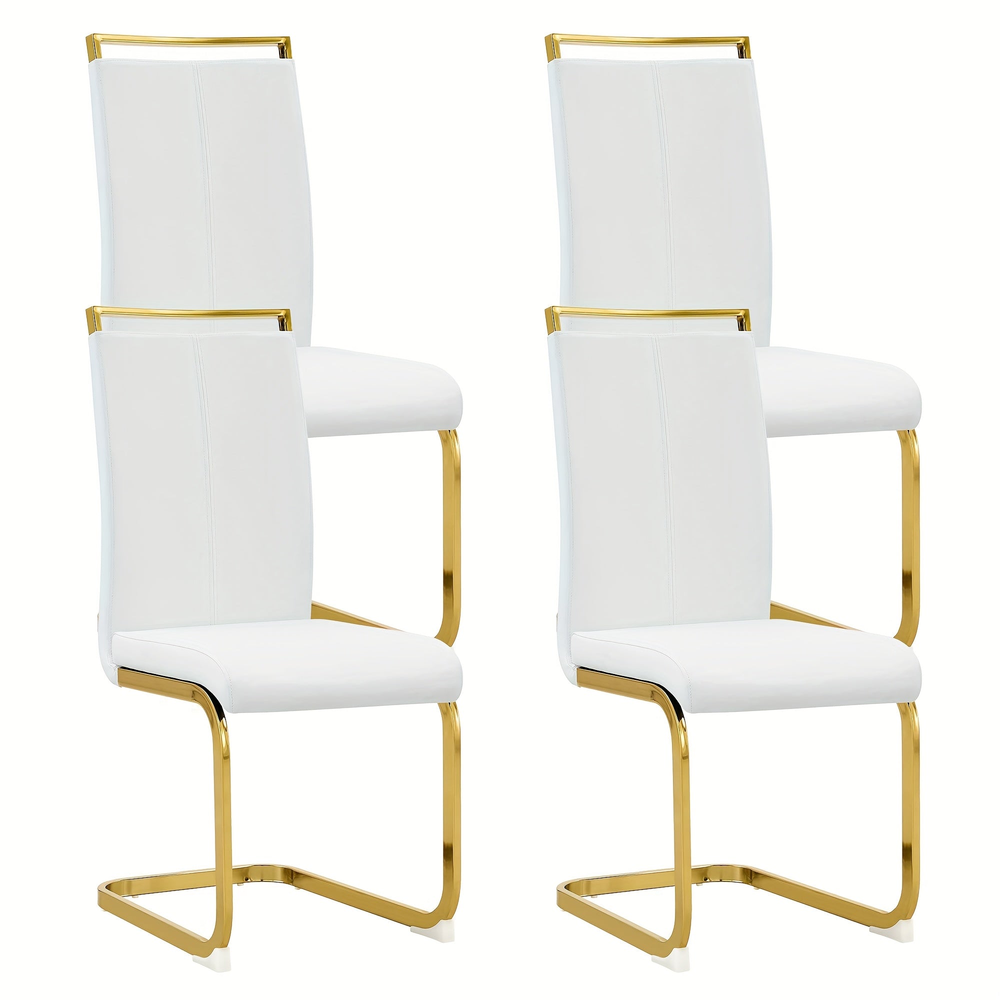 Modern Dining Chair, PU Artificial Leather High Back Soft Cushion Edge Chair, with Golden C-shaped Tube Chrome Metal Legs, for Restaurant Kitchen Vanity Club Guest Office Chair 2pcs Set White+PU