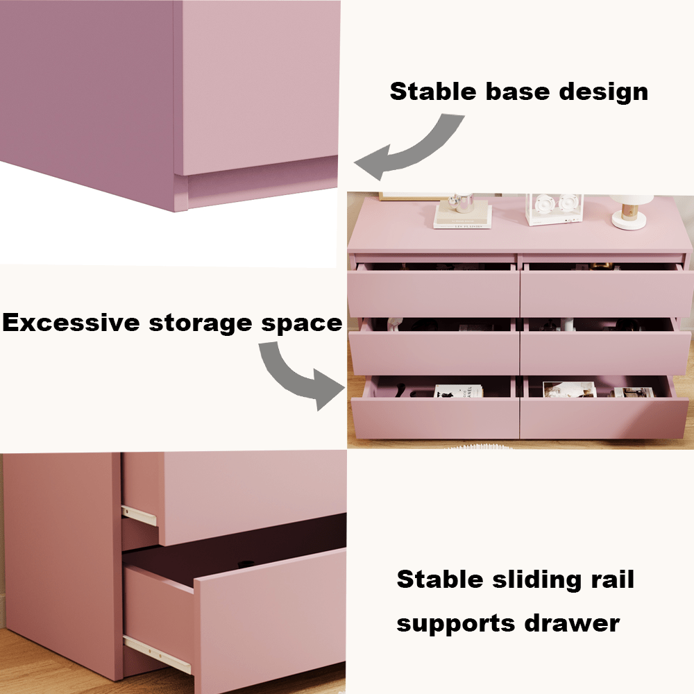 Modern Minimalist Spacious Large 6 Drawers Chest of Drawer Dressers Table Perfect for Organize Clothes Accessories