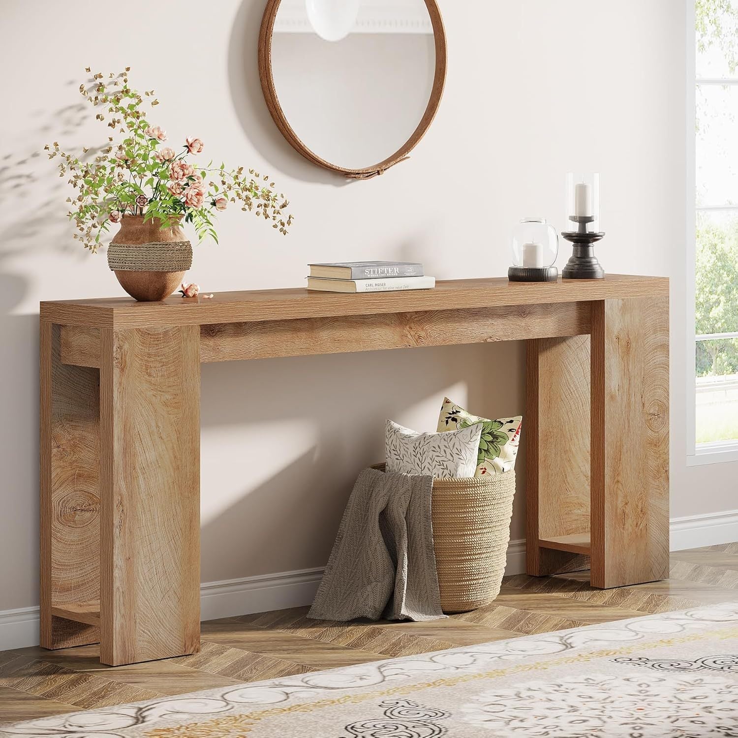 Farmhouse Console Table, 70.9" Extra Long Console Table, Wood Sofa Table Behind Couch, Narrow Entryway Accent Table for Living Room, Hallway, Entrance, Foyer, Easy Assembly Unique Design Furniture, Christmas Home Dec