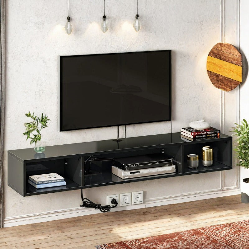 Television Stands, Floating TV Stand, TV Stand with Power Outlet, Floating TV Stand with RGB Lights,Wall Mounted TV Shelf, White Media Console with Storage Shelf, Entertainment Shelf Under TV for Entertainment Center, Living