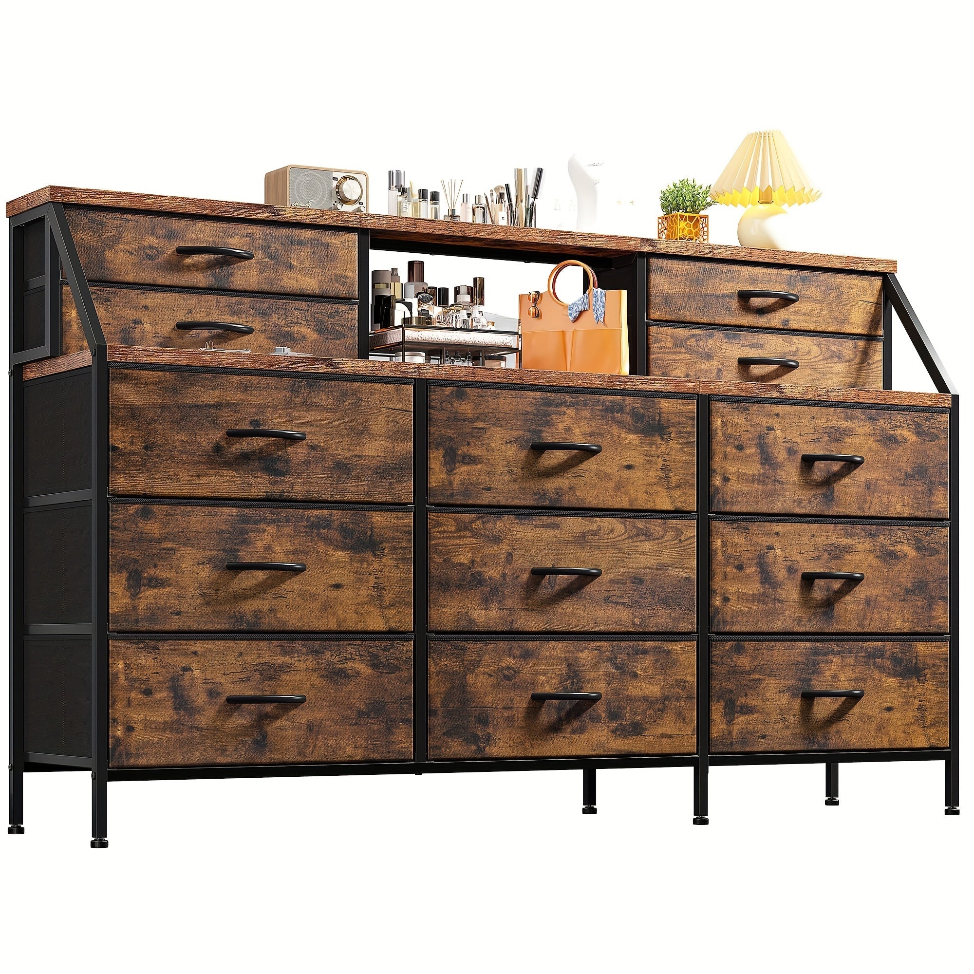 55"W Dresser, Dresser For Bedroom, Dresser With 13 Large Drawer, Dressers & Chests Of Drawers, Dresser For Bedroom, Long Dresser For Closet With 2 Shelves