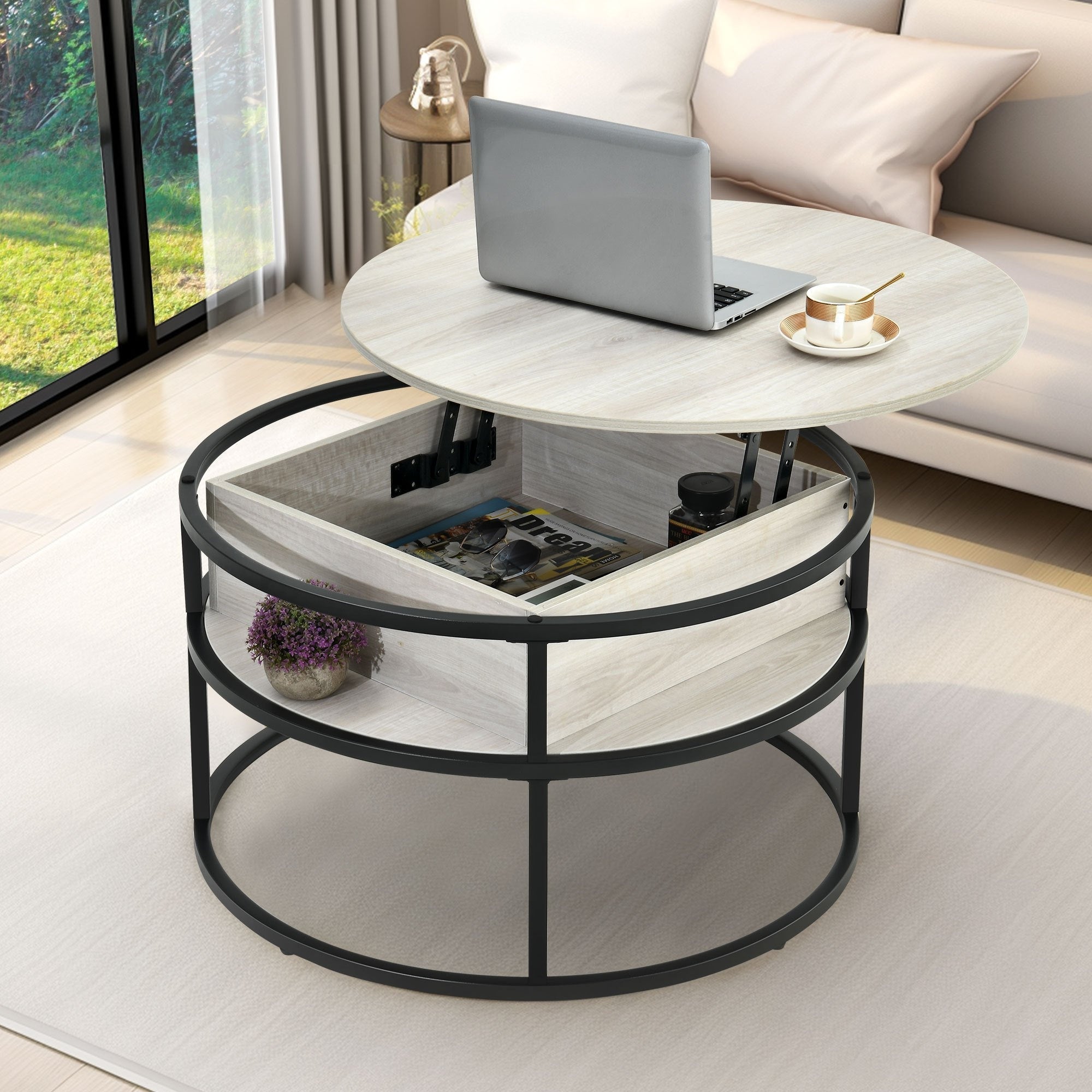 1pc Minimalist Wooden Lift-Top Coffee Table with Concealed Storage, Portable Pedestal Base, Perfect for Compact Spaces and Holiday Gifts