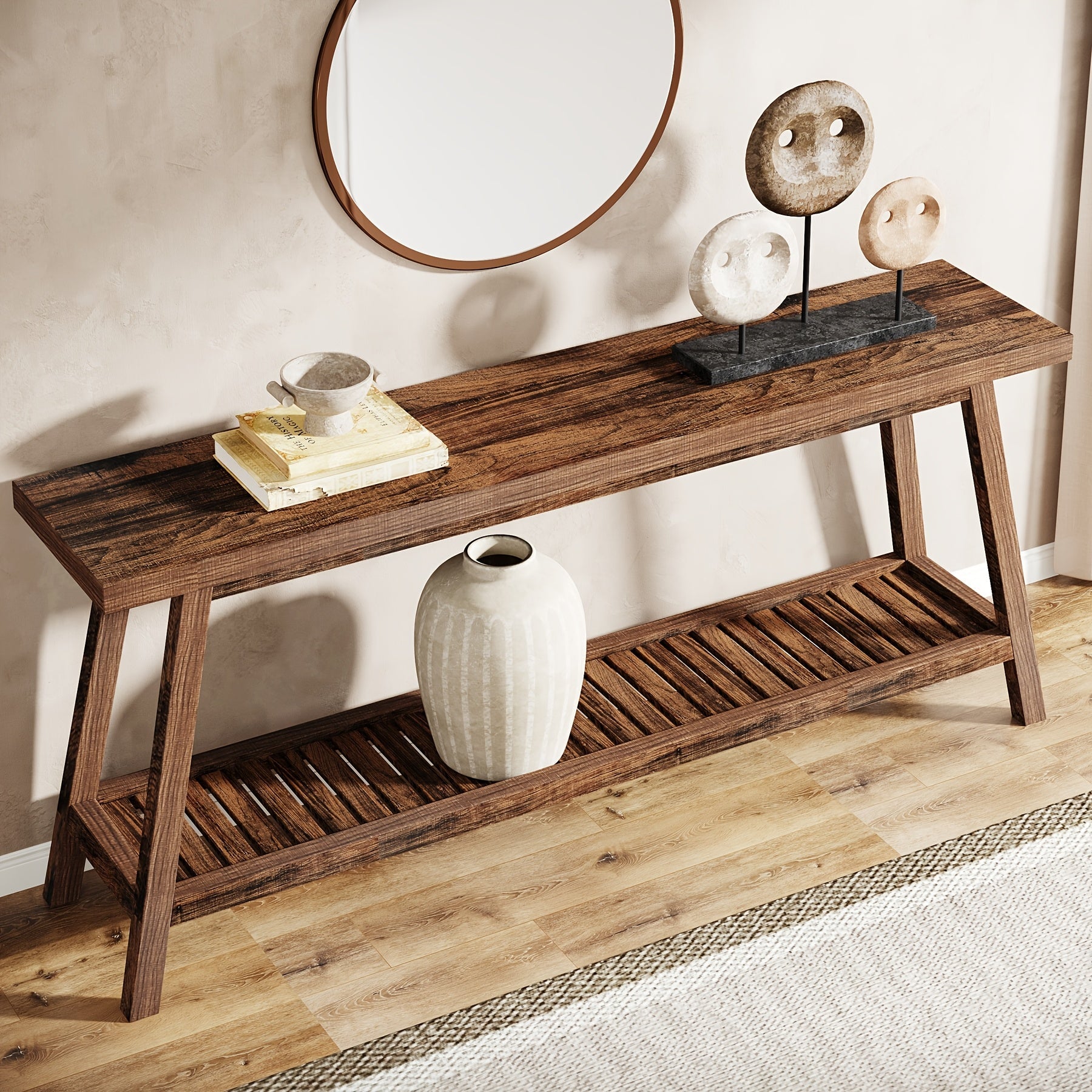 Chic Rustic Brown Farmhouse Console Table - 70.9" Long, 2-Tier Narrow Design with Ample Storage, Durable Engineered Wood Construction, Perfect for Entryway, Hallway, Living Room, or Bedroom Decor, Living Room Decor|Elegant Co