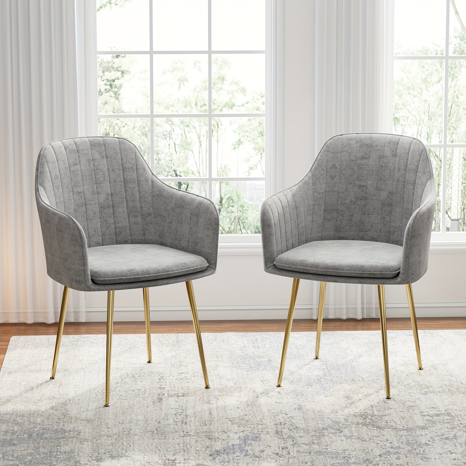 Upholstered Dining Chairs Set Of 2, Velvet Accent Chair With Gold Metal Legs, Kitchen Chairs With Arms For Living Room - White/Grey/Blue/Green