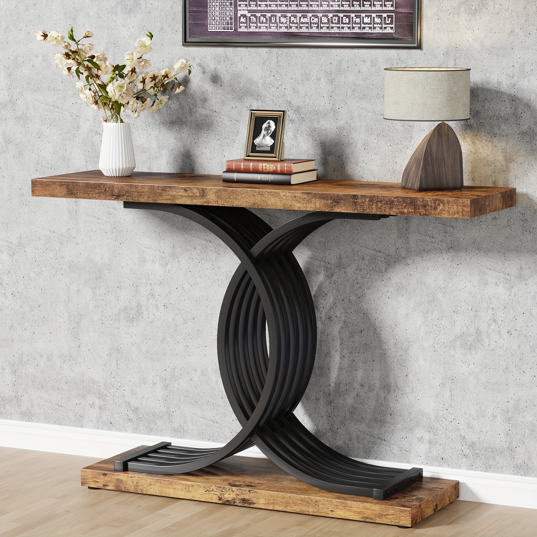 Industrial Entryway Table Vintage Console Table Accent Table with Geometric Metal Legs Narrow Wood Sofa Table Foyer