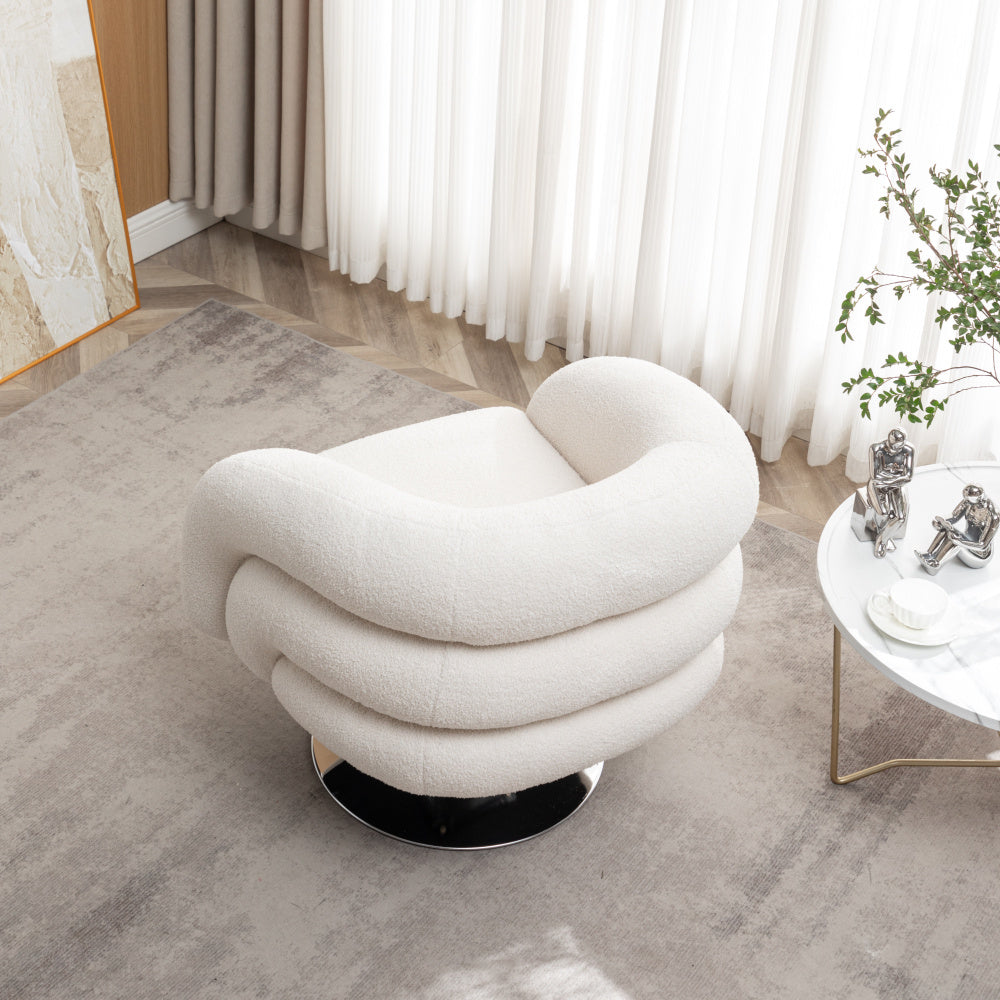 Luxurious White Teddy Swivel Chair - Plush Upholstered Single Sofa with 360° Rotating Base, Durable Metal Frame - Cozy Reading Chair for Living Room, Bedroom, Office - Easy Assembly, Living Room Chair