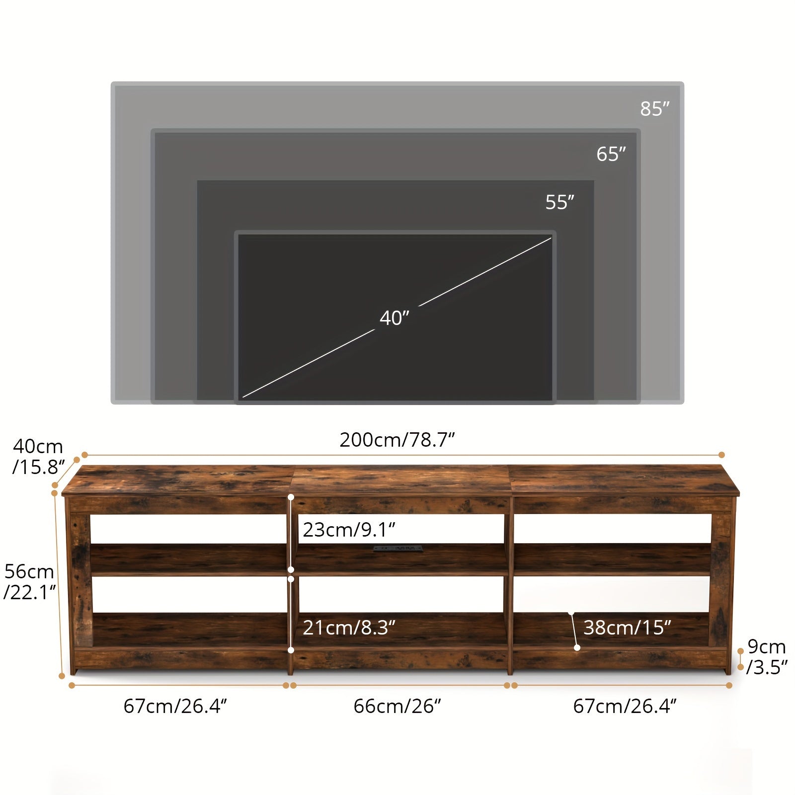 78.7" TV Stand With Outlet, Open Shelves