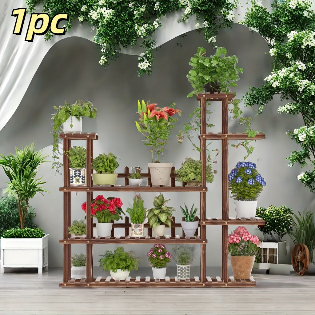 Large Capacity Multi-Tier Wooden Plant Stand - Indoor/Outdoor Display Shelf for Various Plant Types, Ideal for Living Room, Patio, Garden - Sturdy Natural Wood with Spacious Aisle for Optimal Air Circulation