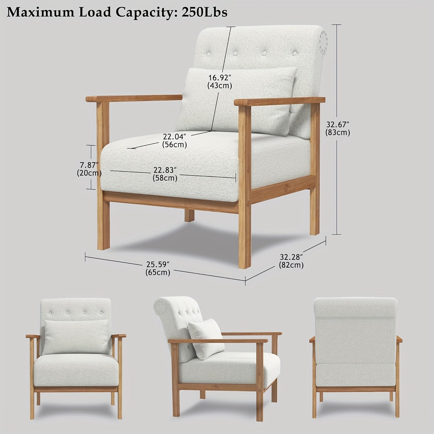 Comfy Accent Chair - Mid-Century Modern Design with Solid Wood Frame & Soft, Removable White Lambswool Cushion - Ideal for Living Room, Bedroom, Office - Cozy Reading Lounge Chair with Textured Upholstery, Chair f