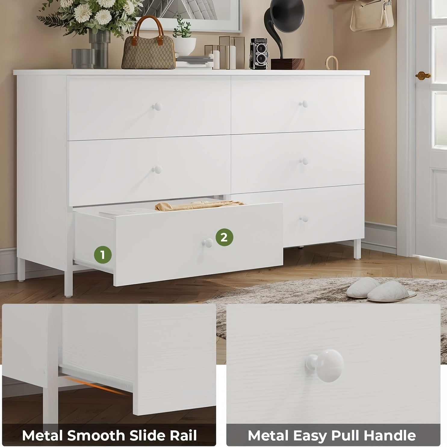 Large Dresser With 6 Drawers For Bedroom Modern Chest Of 6 Drawers Storage Cabinets With Steel Frame Double Dresser
