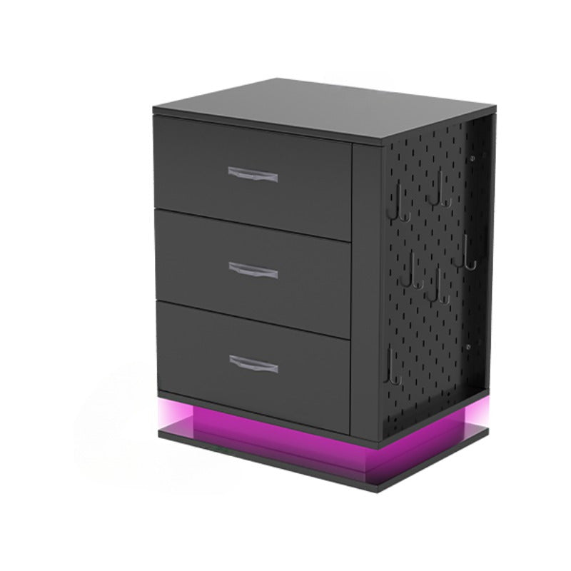 Black Density Board Spray Paint Left Side Perforated Board 18.9*14.96*24.13inch Three Drawers Bedside Table