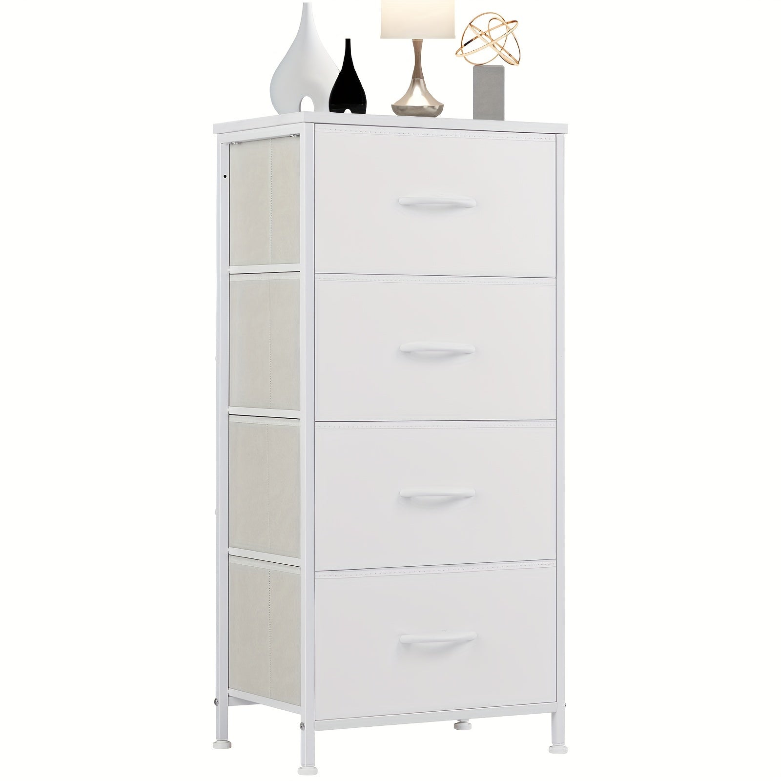 Dresser for Bedroom with 4 Drawers Fabric Closet Organizer Dresser with Metal Frame and Wood Tabletop Chest Storage