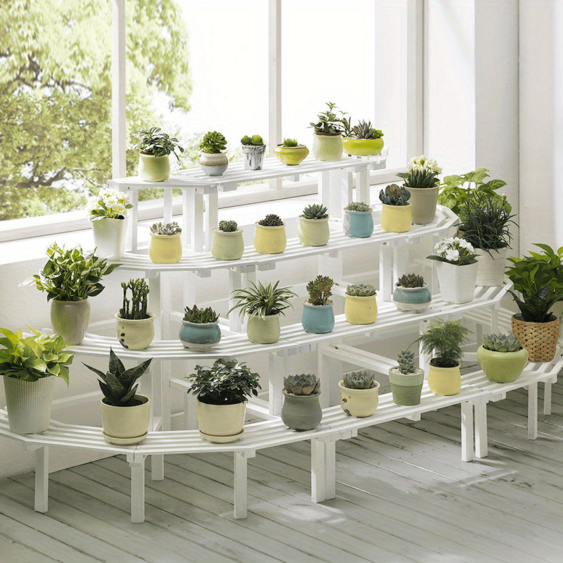 Multi-Tier Wooden Flower Stand for Balcony, Indoor and Outdoor Use - Floor-to-Ceiling Plant Rack with Storage Shelves, Irregular Shape