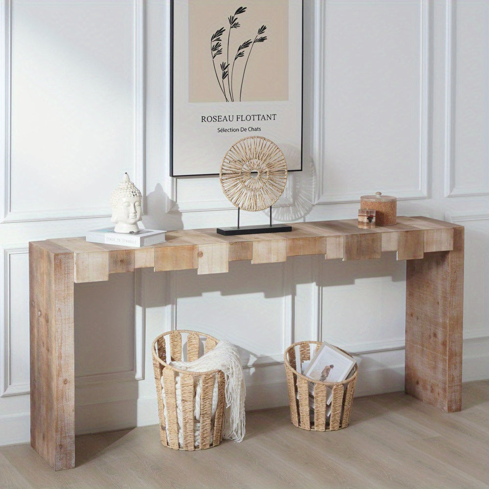 Rustic Modern Manufactured Wood Console Table with Step-Block Design