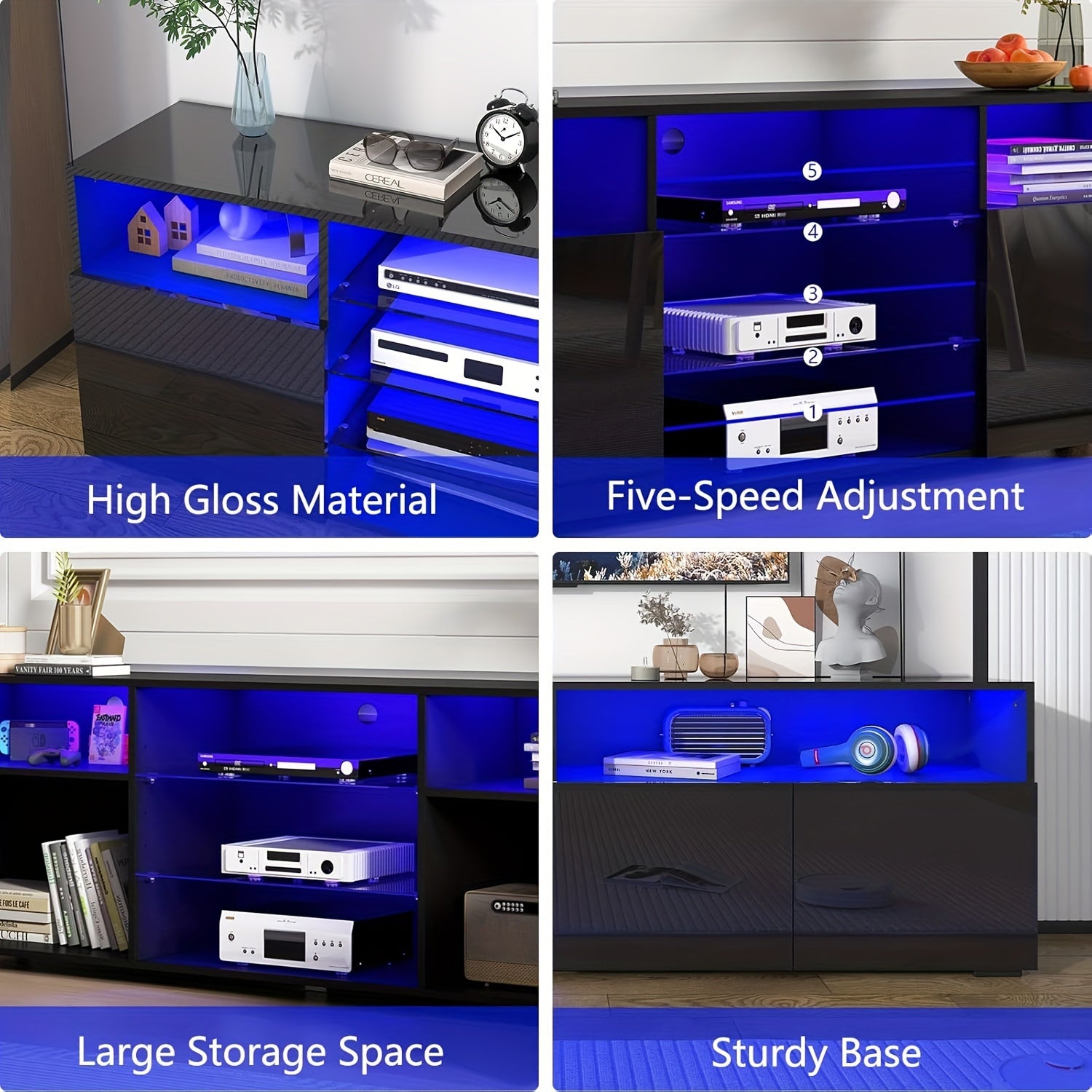 63/79 IN High Glossy LED TV Stand, Modern Entertainment Center/TV Stand With Adjustable Storage Shelf, RGB LED 20 Color Lighting, Smart Modern TV Cabinet