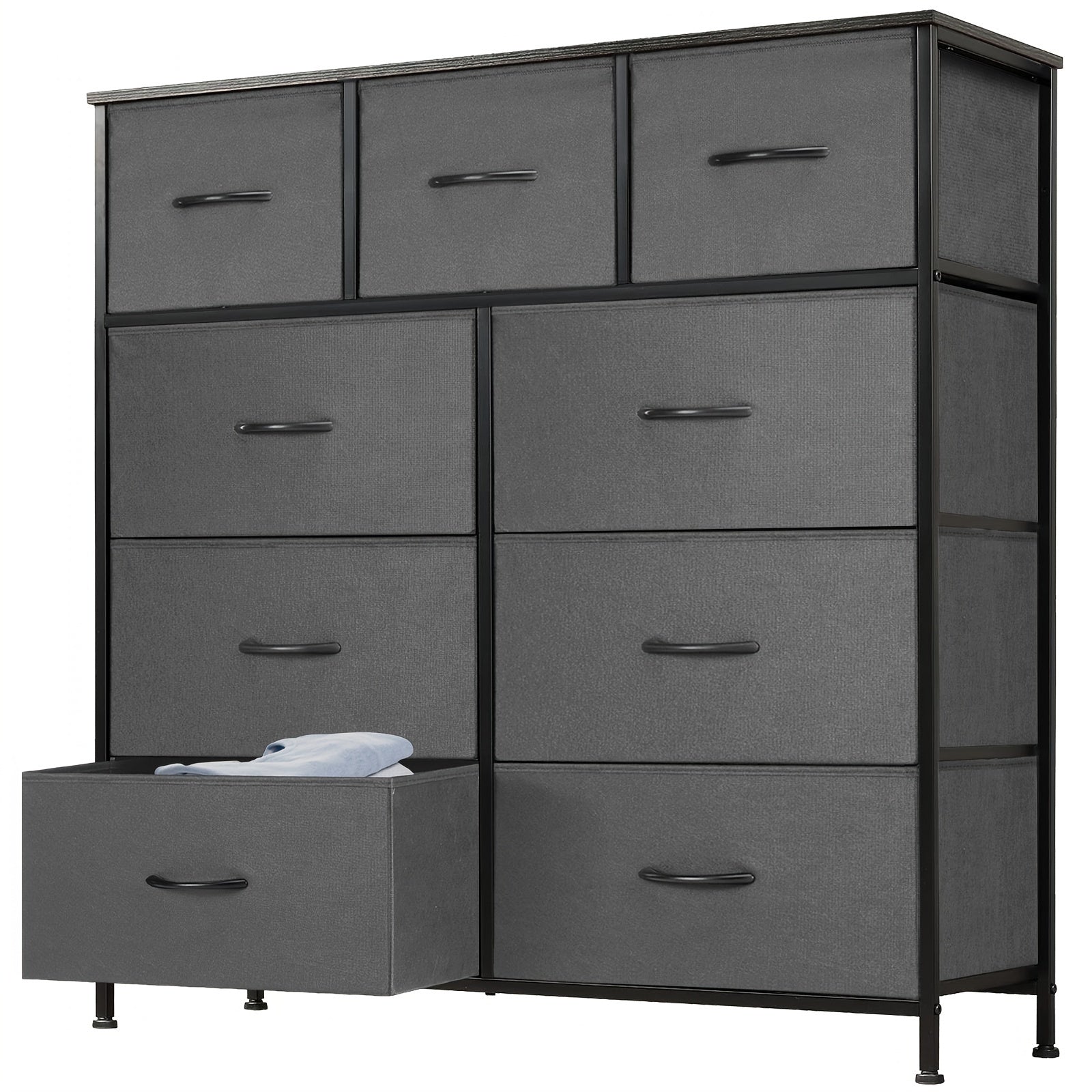 Dresser for Bedroom 9 Storage Drawers Tall Fabric Closet Chests Organizer Tower Furniture with Wooden Top Metal Frame
