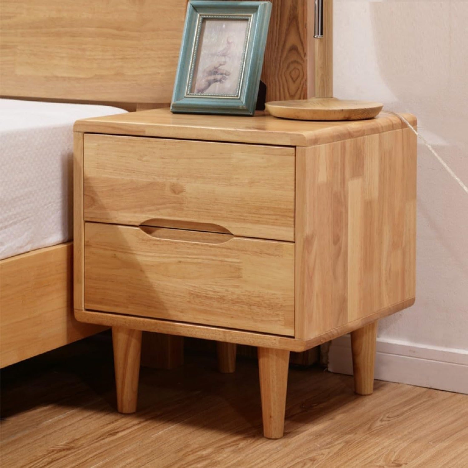 Chic Mid-Century Modern Wooden Nightstand with 2 Drawers - Versatile Bedside Table for Storage & Decor, Easy Assembly