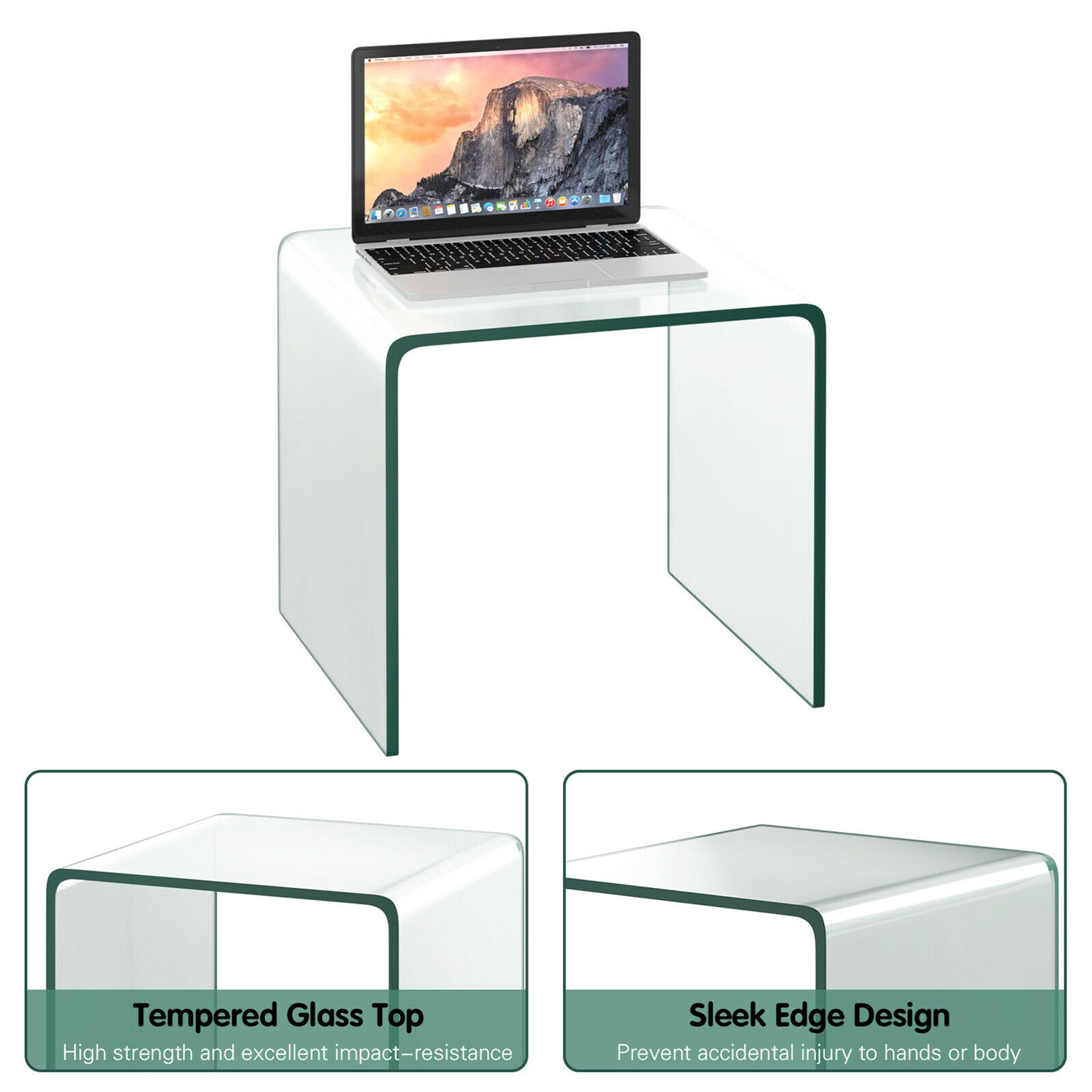 Tempered Glass End Table Transparent Sofa Side Accent Table Living Room