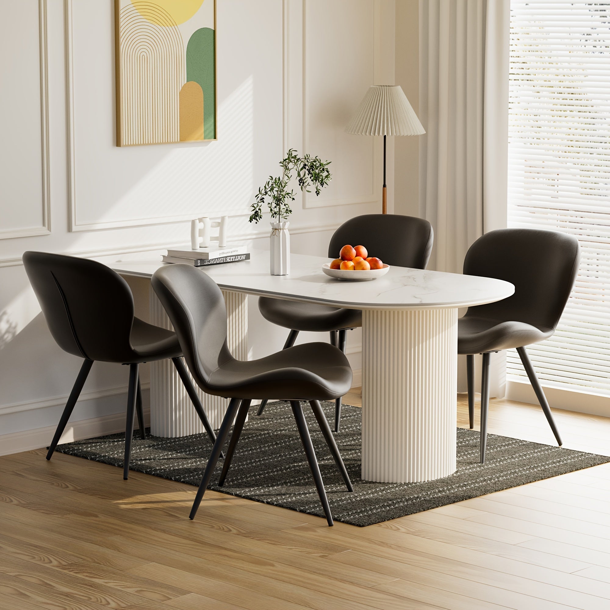 Contemporary Faux Leather Dining Chairs, Ergonomic Upholstered Seating with Metal Legs, Easy Clean, No Electricity Required, for Kitchen and Dining Room