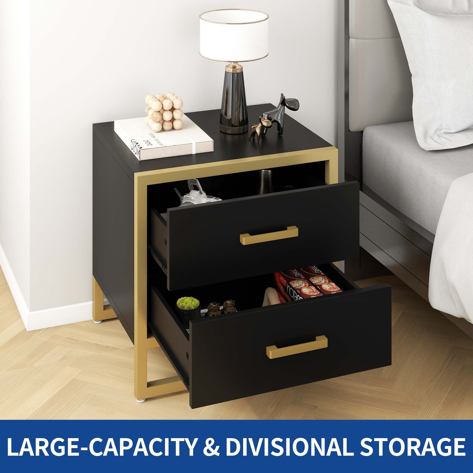 Contemporary Side Table with 2- Drawer Design, Ideal for Bedroom or Living Space, Thanksgiving Christmas Halloween Day Gift