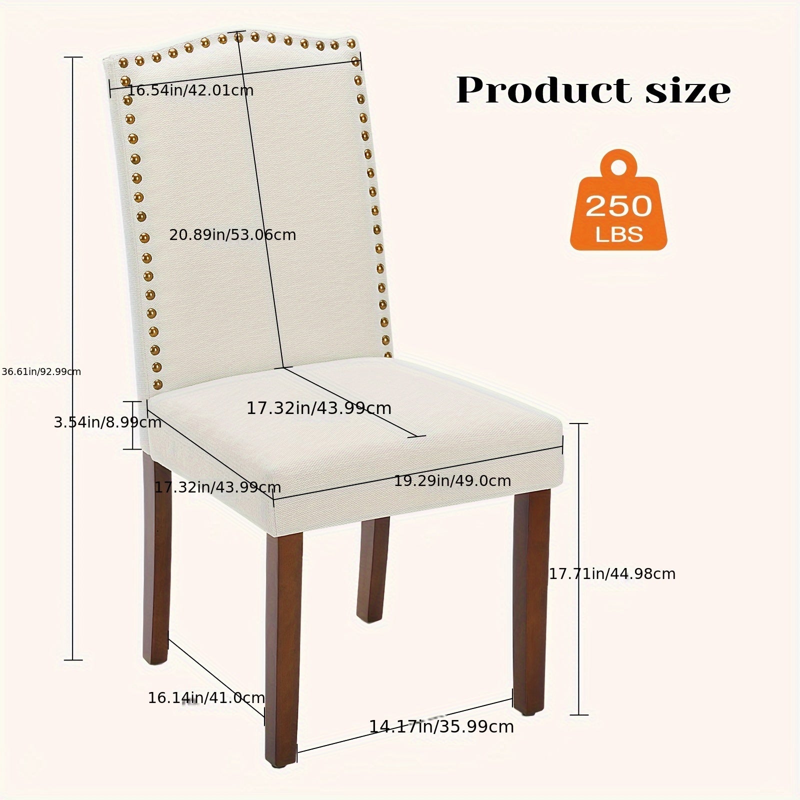 2pcs/set High-back Dining Chairs, PU Upholstered Dining Chair, Staff Dining Chair, Mid-century Vintage Upholstery Chair Without Armrests, With Rivet Trim