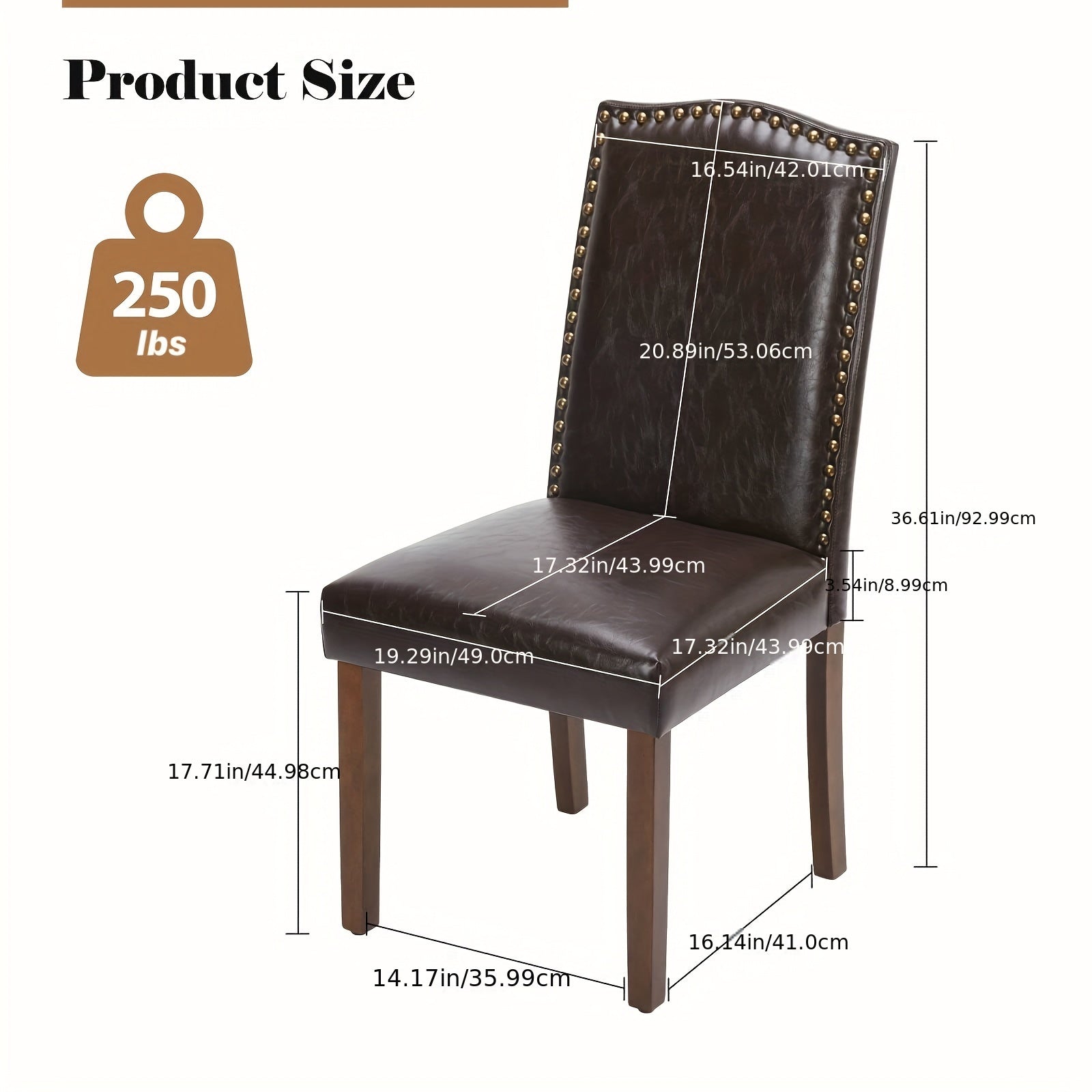 Leather Dining Chair: Modern Upholstered Kitchen Side Chair with Nailhead Trim and Wood Legs, PU Leather for Dining Room, Living Room, Bedroom, Kitchen, Dark Brown