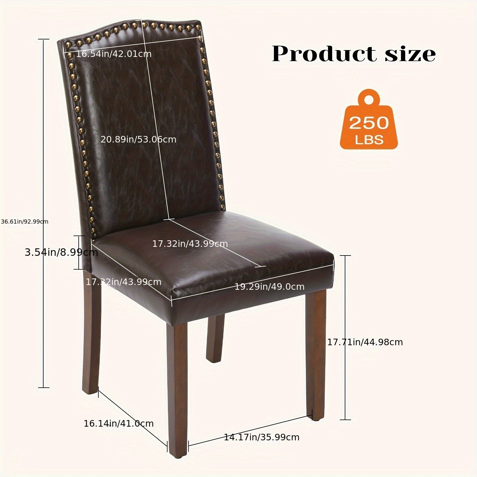 2pcs/set High-back Dining Chairs, PU Upholstered Dining Chair, Staff Dining Chair, Mid-century Vintage Upholstery Chair Without Armrests, With Rivet Trim