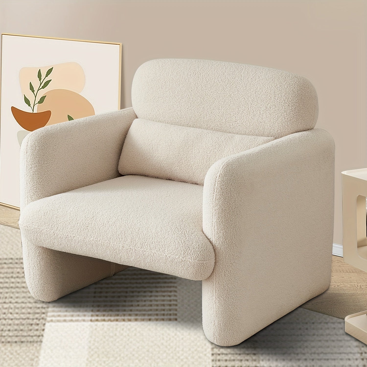 33.86" Accent Chairs Modern Sherpa Lamb Fabric Armed Chair Comfy Upholstered Armchair Leisure Single Sofa Chair with a Waist Pillow for Bedroom, Office and Living Room