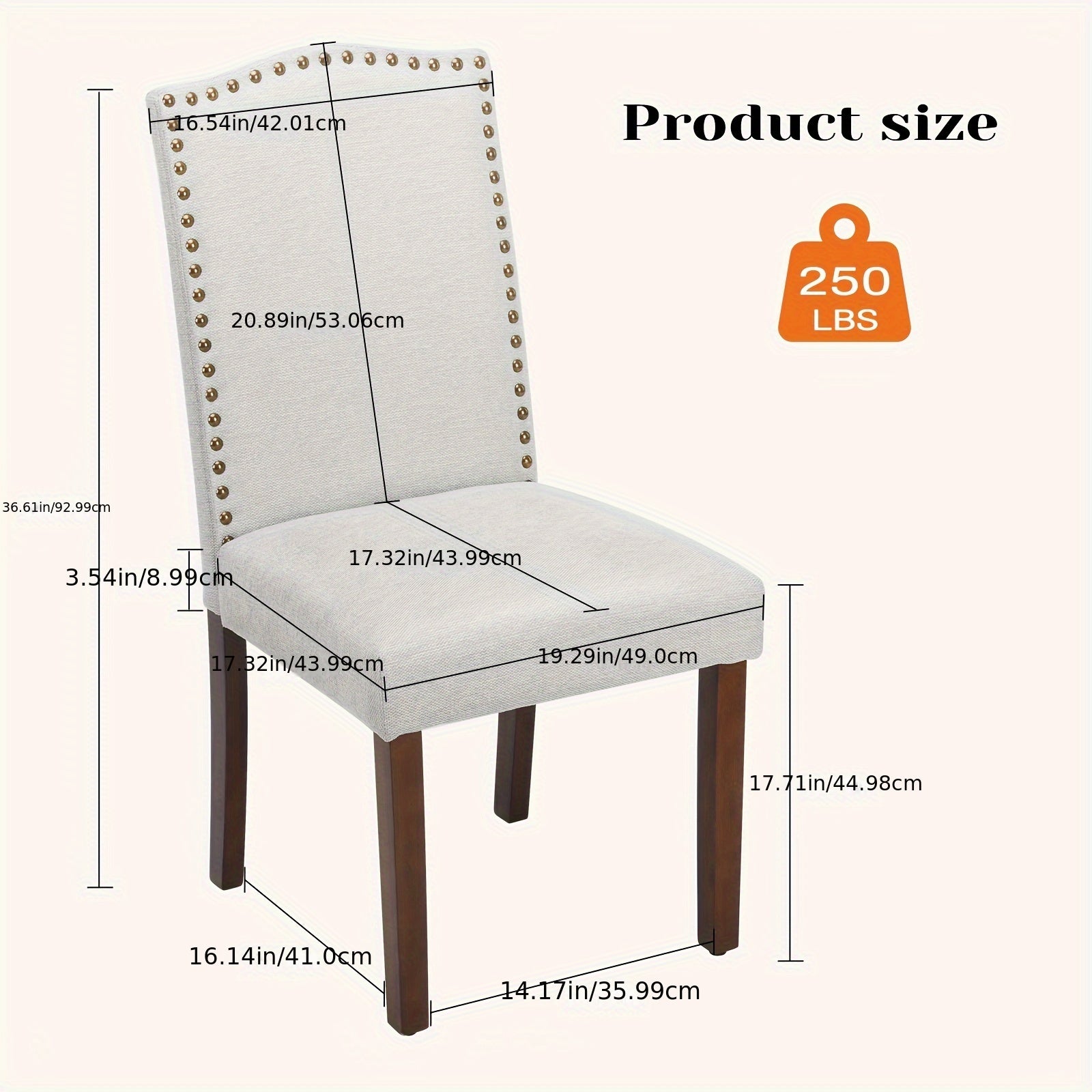 2pcs/set High-back Dining Chairs, PU Upholstered Dining Chair, Staff Dining Chair, Mid-century Vintage Upholstery Chair Without Armrests, With Rivet Trim