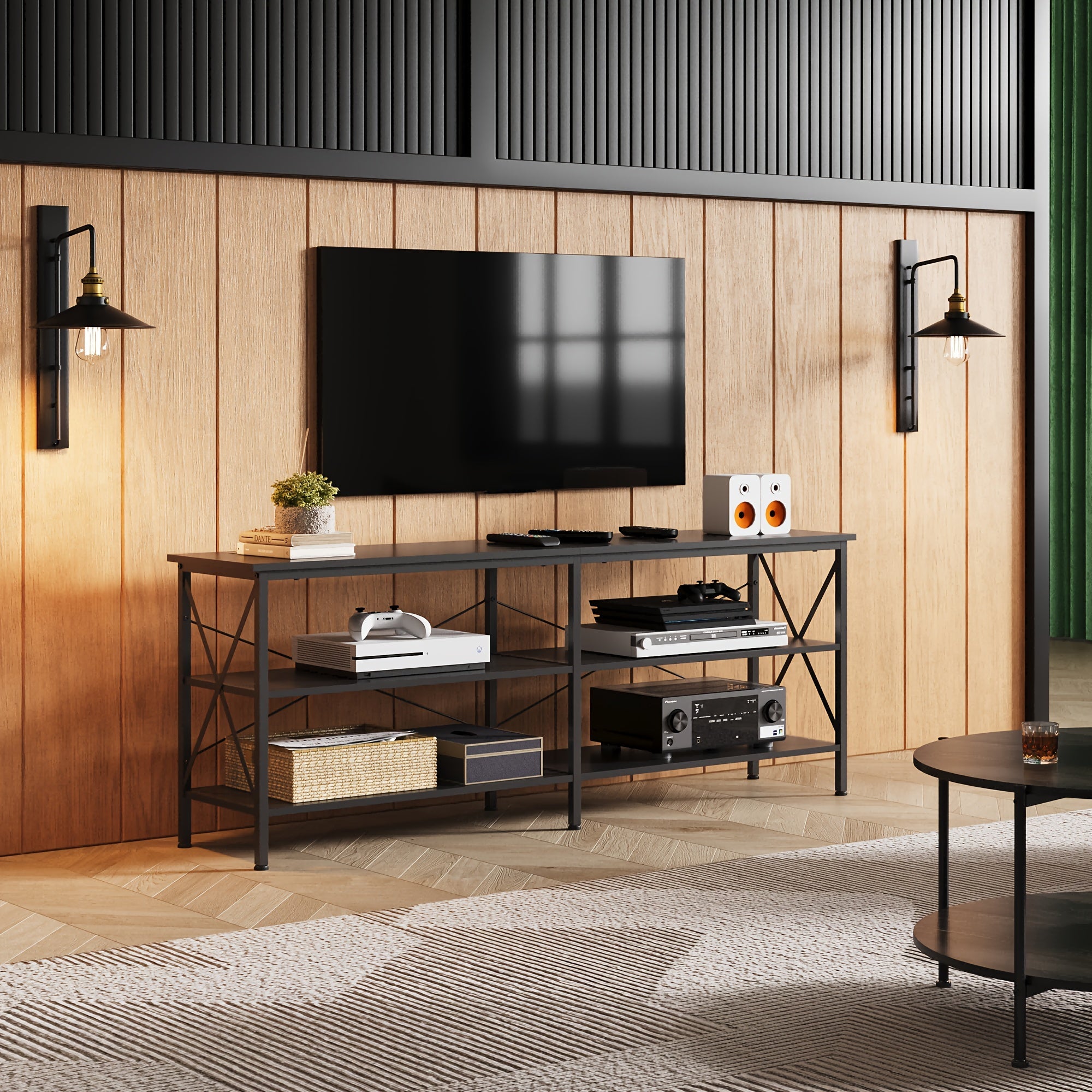 TV Stand for 65 70 inch TV Entertainment Center with Storage Industrial TV Console for Living Room Long 63’’ TV Cabinet