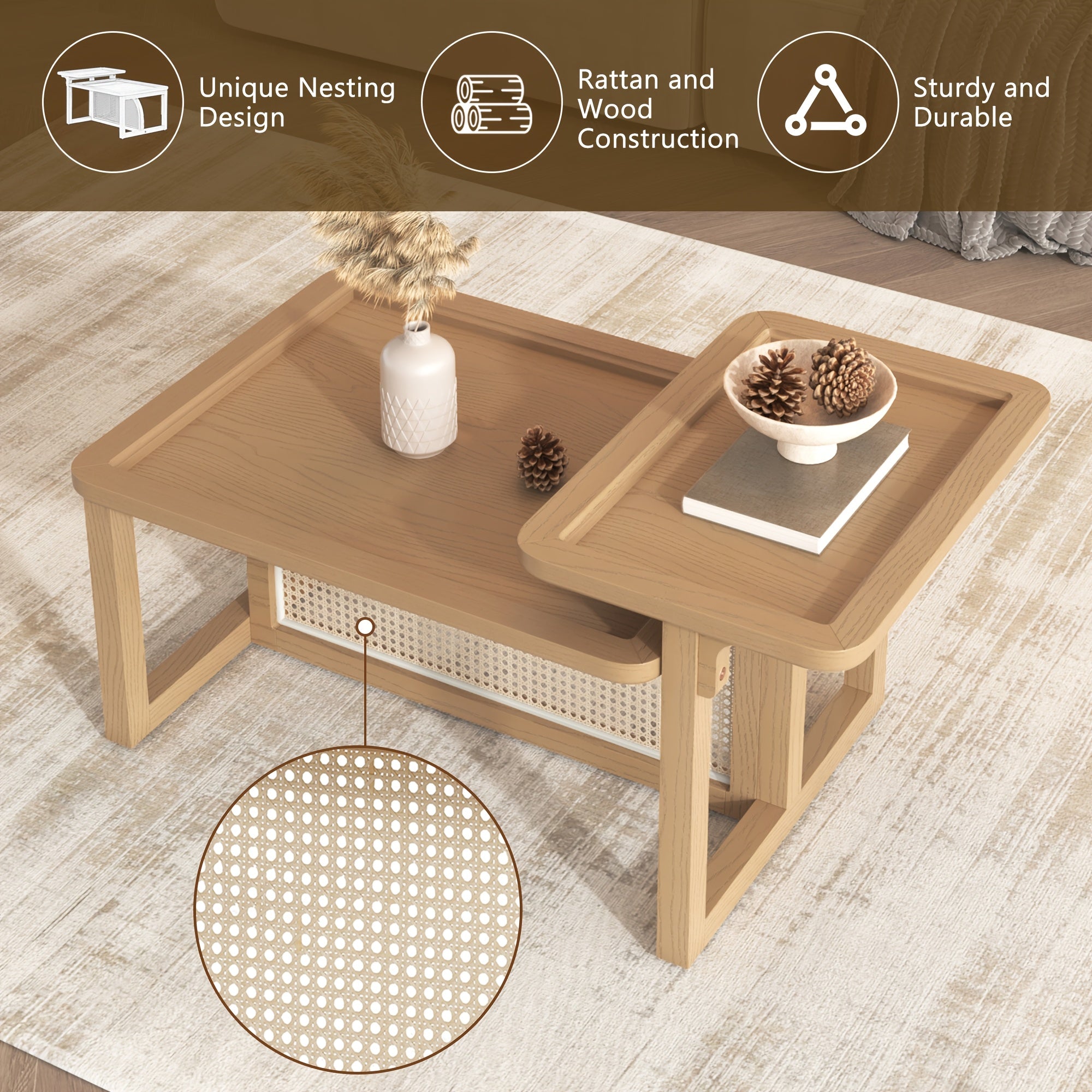 1pc Modern Farmhouse Living Room Coffee Table, Stylish And Elegant Wooden Table, Suitable For Living Rooms, Bedrooms, And More