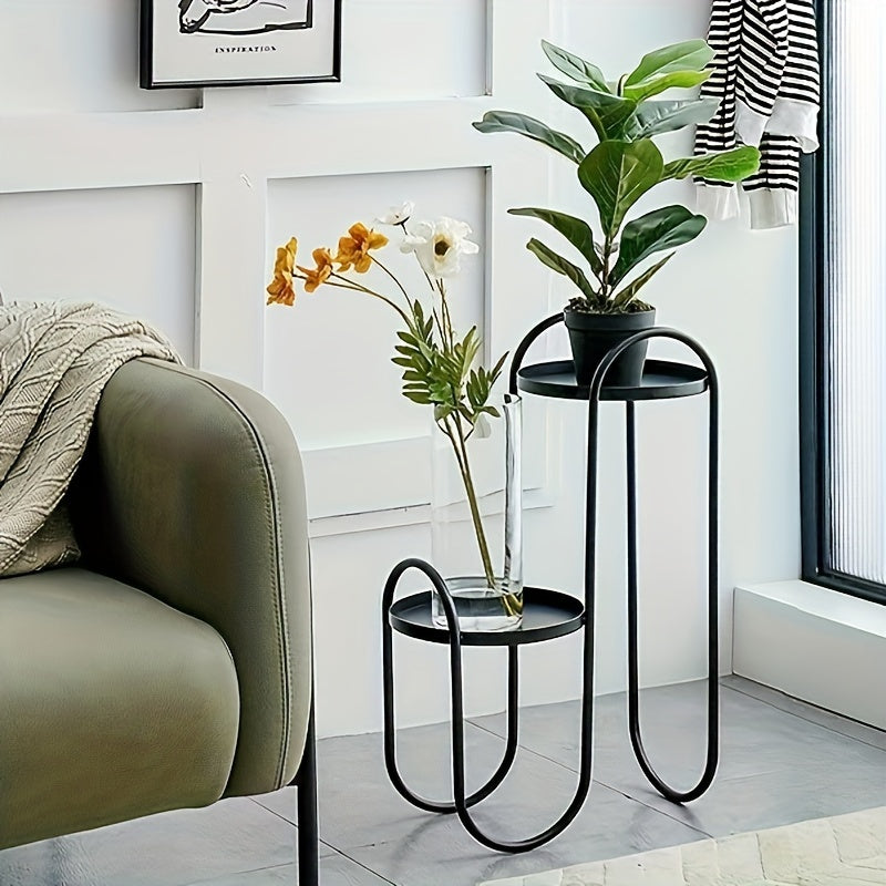 1pc Modern Black Metal Irregular Standing Plant Stand For Indoor Use