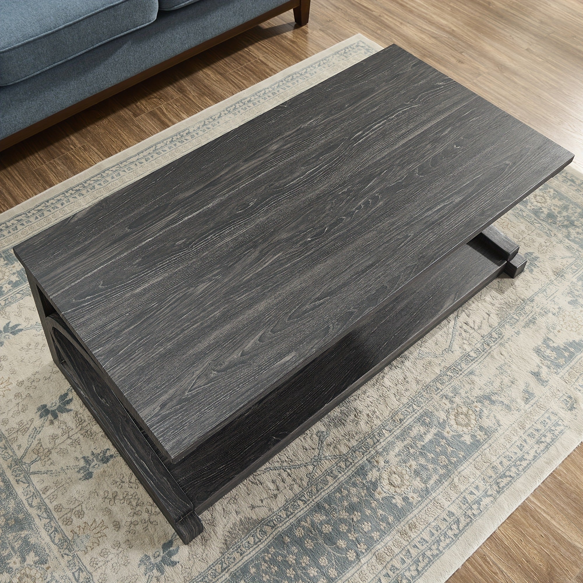 Modern 48" Black Wooden Coffee Table with Storage - Unique Geometric Design, Perfect for Living Room, Kitchen, or Apartment