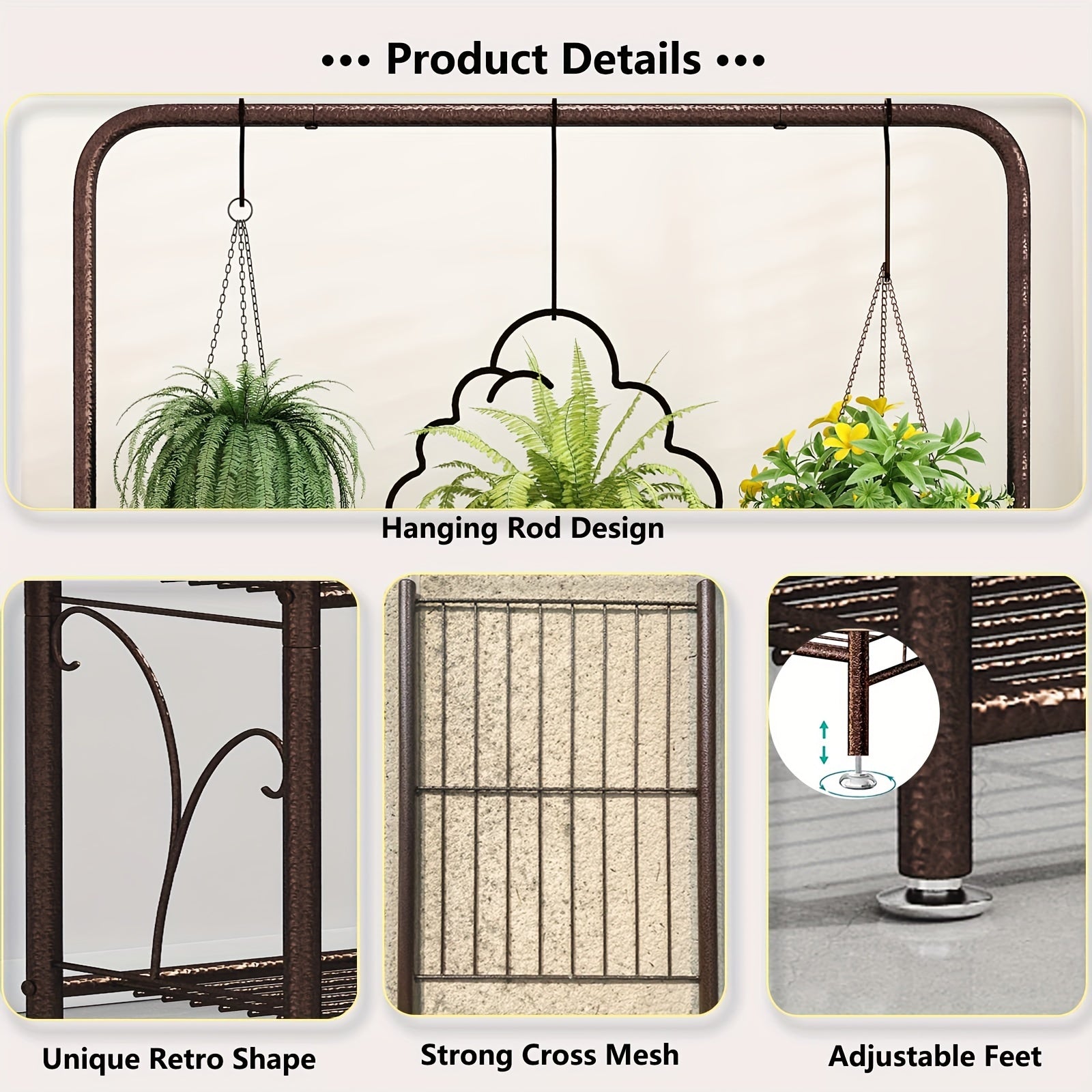 Plant Stand 3 Tier Indoor Outdoor Tall Corner Hanging Plant Shelf Metal Flower Stands Ladder Plant Holder for Room Balcony Garden Patio Multiple Plants