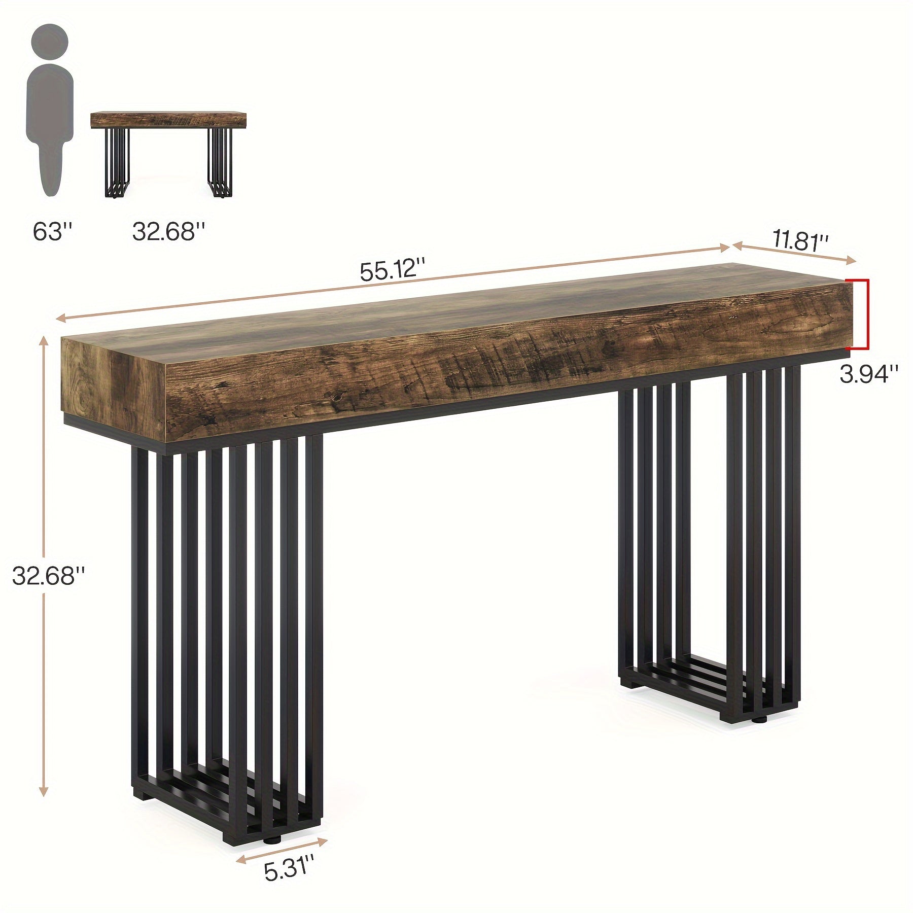 Entryway Table, Farmhouse Natural Console Table With Storage Shelf Wood And Metal Narrow Entrance Table 55.12" Sofa Table For Entry Hallway Living Room