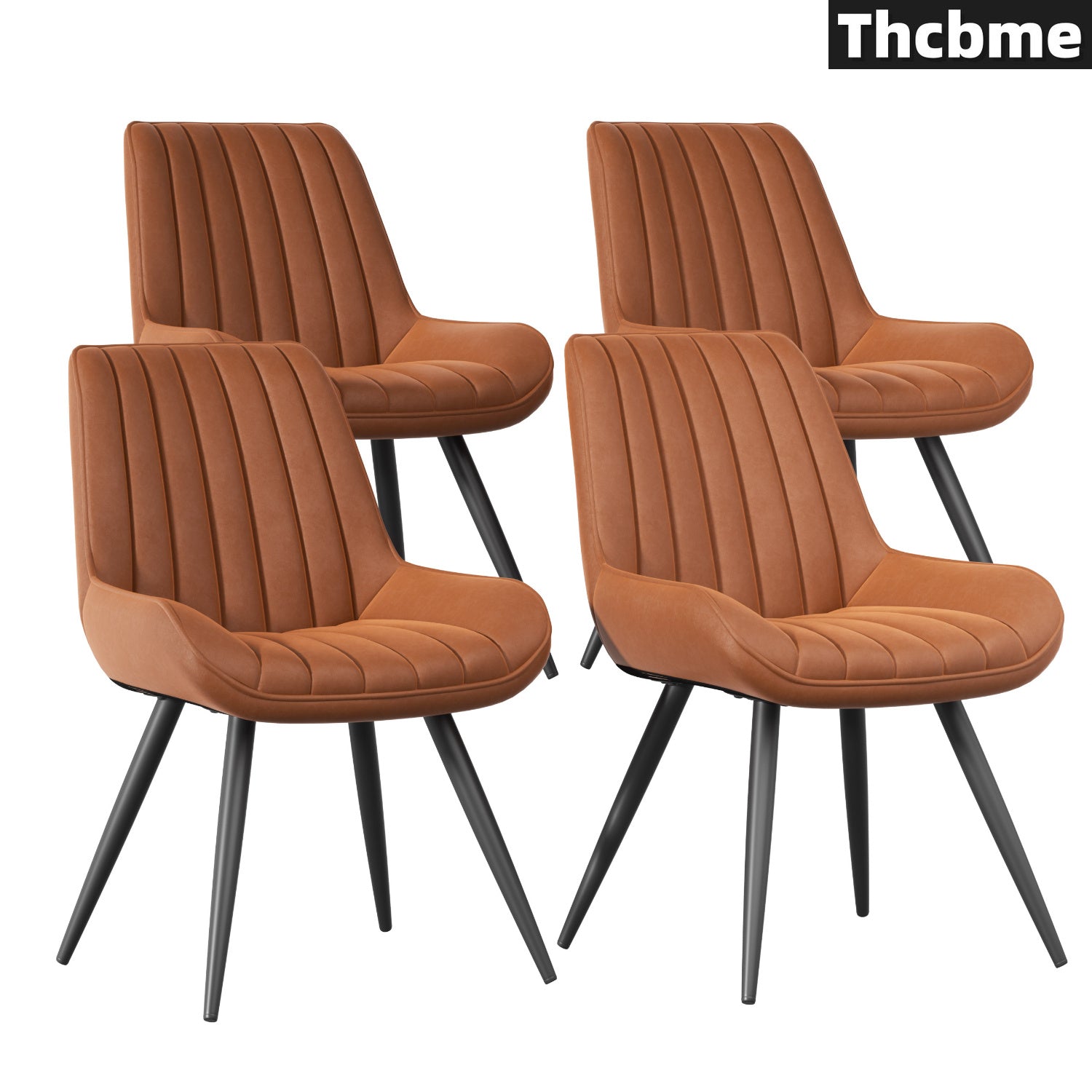 Set of 4 Chairs, Modern Dining Chairs Set, Comfy Dining Room Chairs with Thick Cushions, Upholstered Fabric Kitchen Side Chairs with Metal Legs, Brown