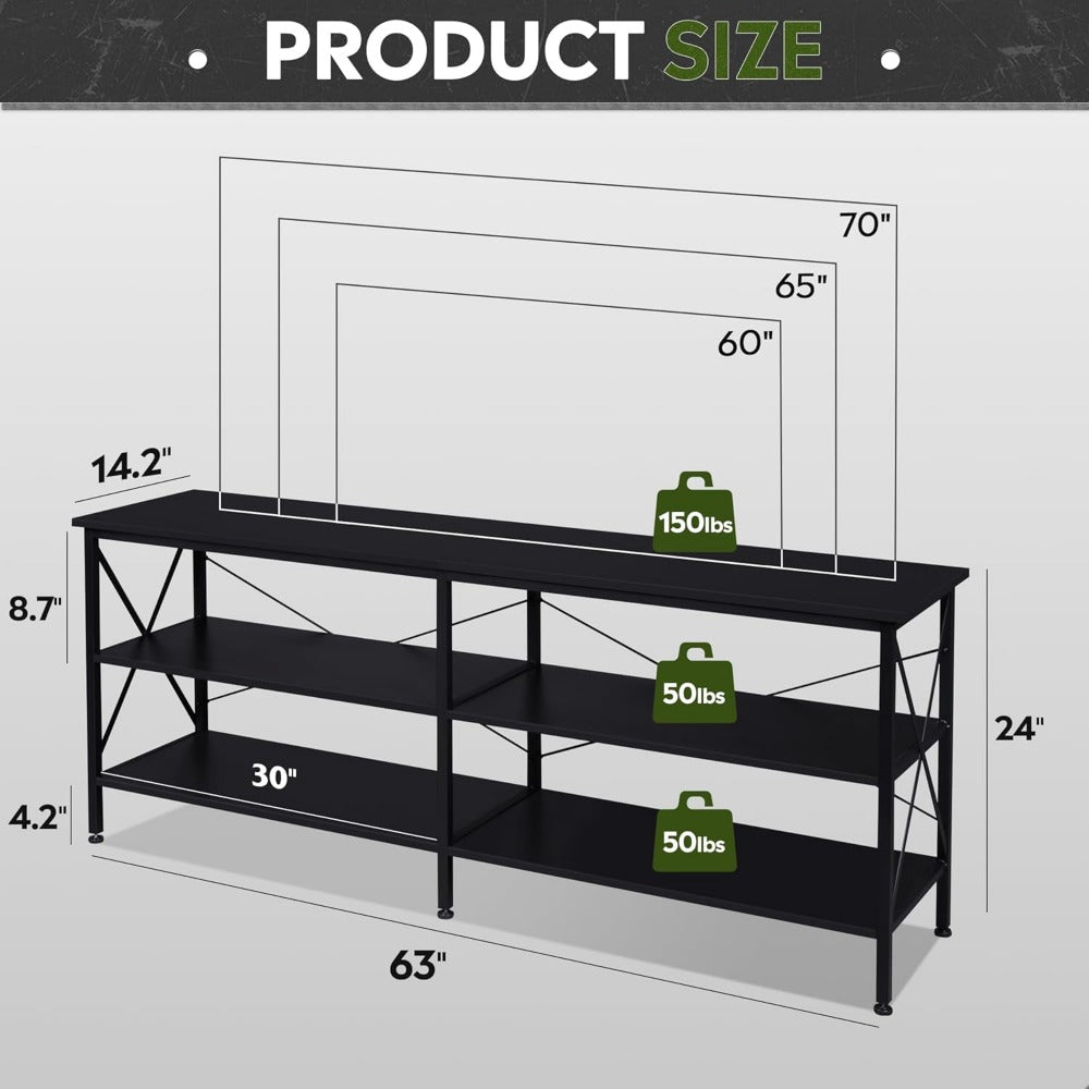 Versatile 3-Tier Steel & Wood TV Stand - Perfect for Indoor/Outdoor Use Fits Up to 70’’ TVs Ideal for Living Room &